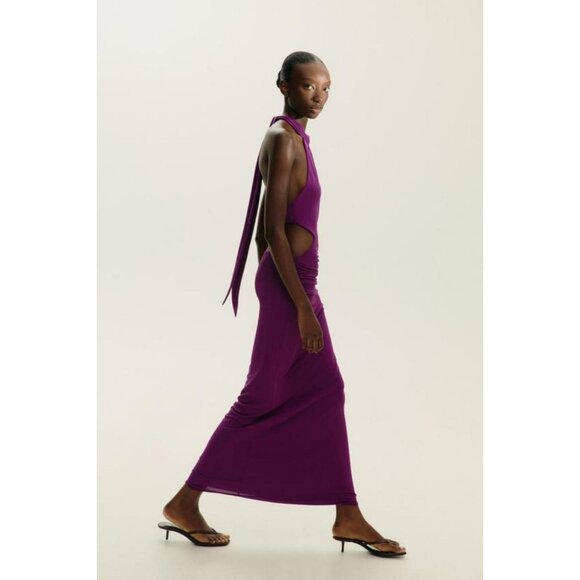 ZARA GATHERED HALTER LONG DRESS - Picture 1 of 10